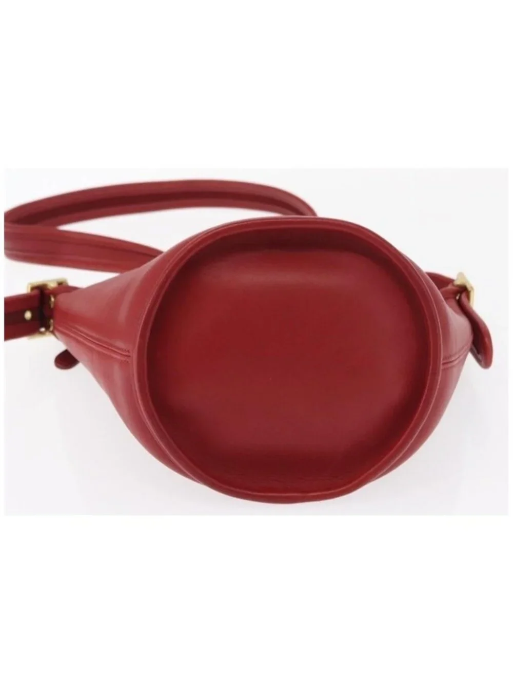Authentic Coach Shoulder Bag Leather Red Gold